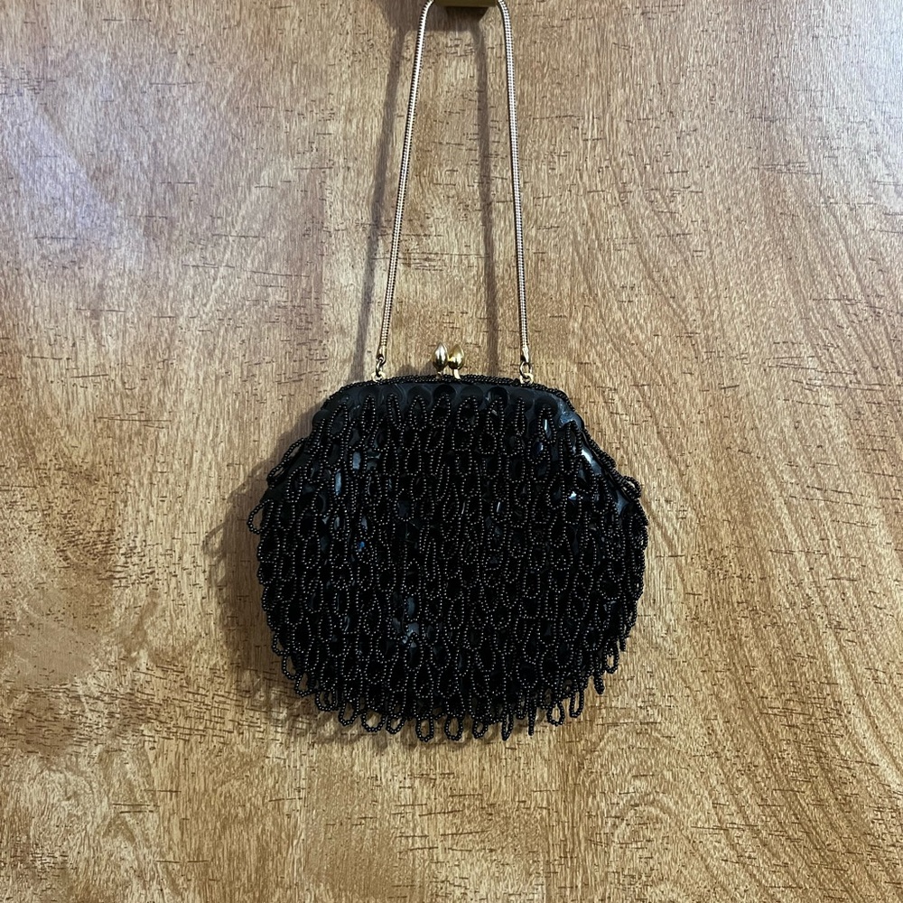 Vintage delill sequin black small purse handmade in Macao